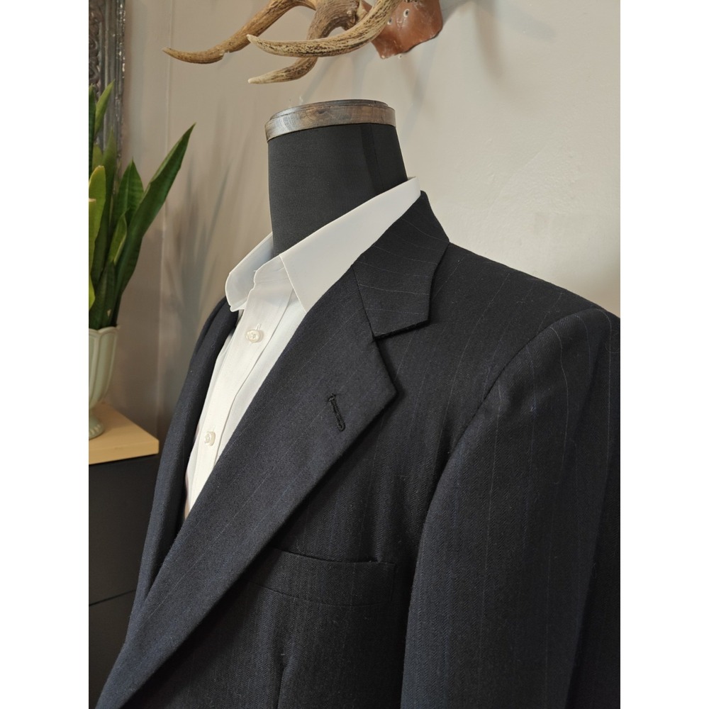 Vintage Brittany Mens Wool Sports Coat 41L Blue Stripe USA 2 Button Blazer H502